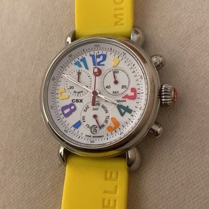 MICHELE yellow rubber watch with rainbow face